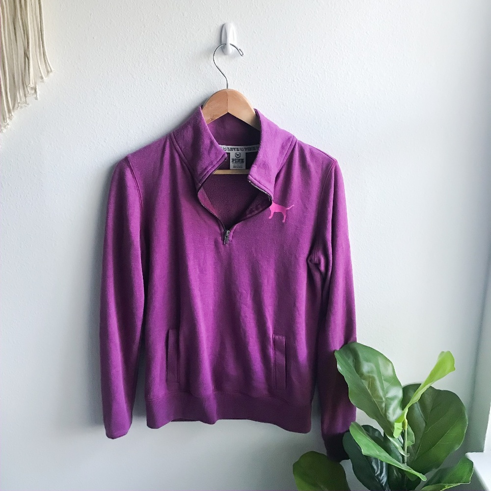 Pink Quarter-Zip Pullover "Love Pink" Pink Size XS